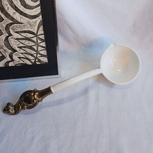 Vintage White Ladle Embossed Brass Handle 13 in MCM